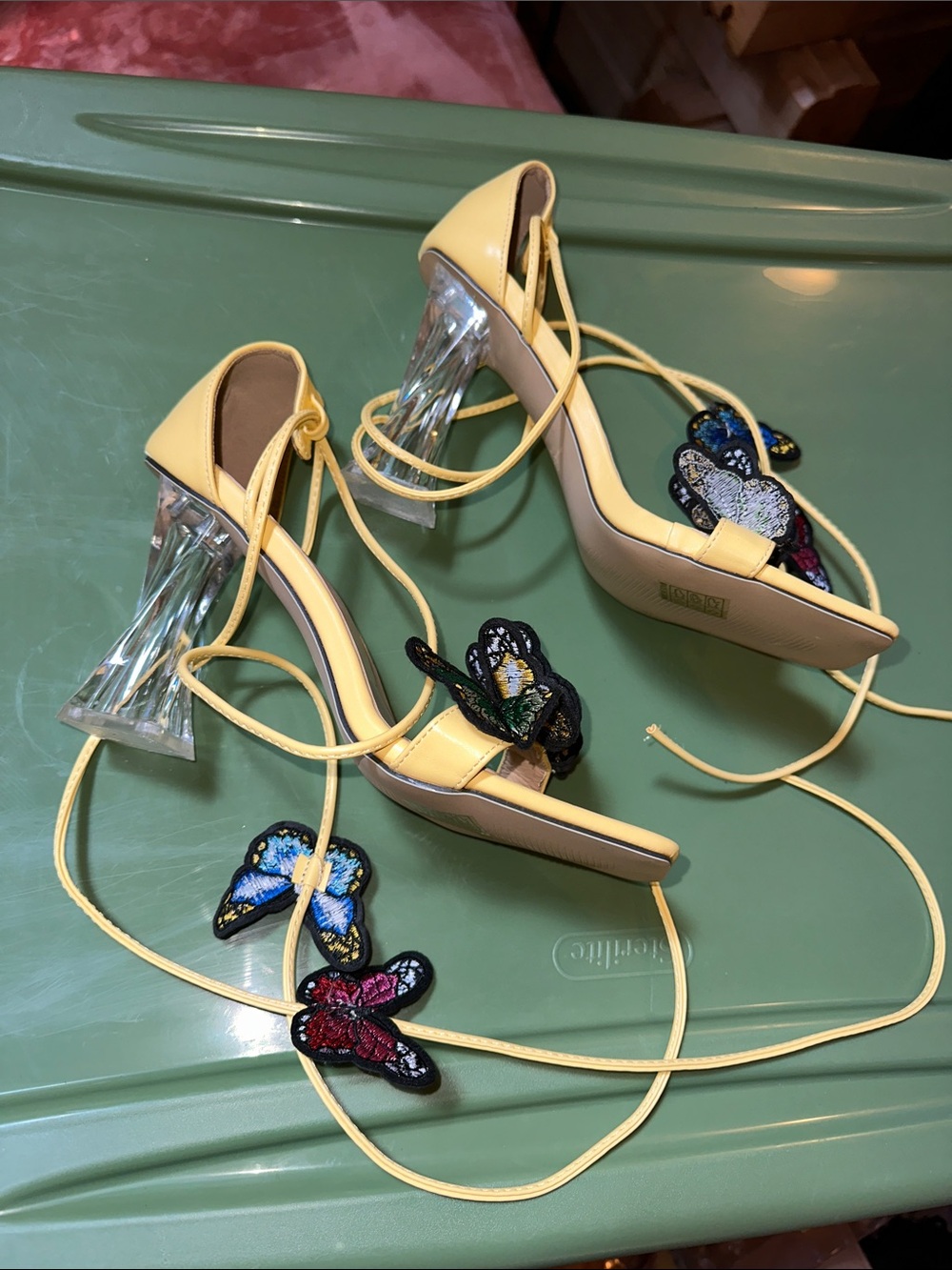 Yellow Butterfly Lace-Up Heels